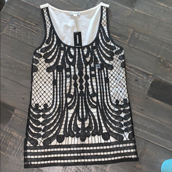 Express Tops - NEW💰⬇️-NWT-Express Black Lace & Cream Camisole